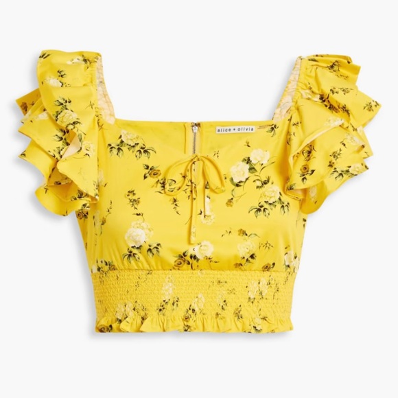 NEW ALICE + OLIVIA REVOLVE YELLOW FLORAL PRINT CROP TOP - Picture 8 of 10
